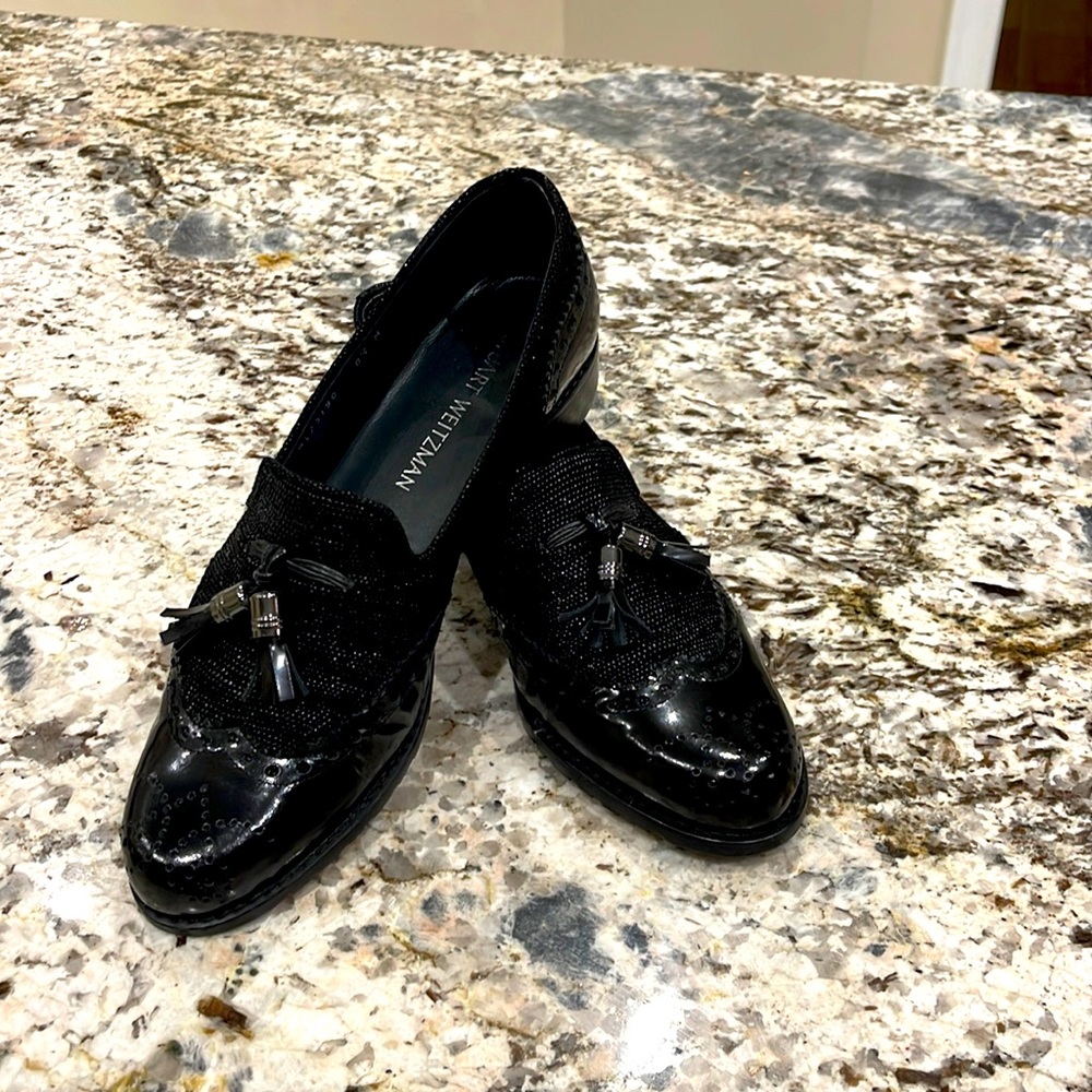 Stuart Weitzman Black Patent Tassel Loafers